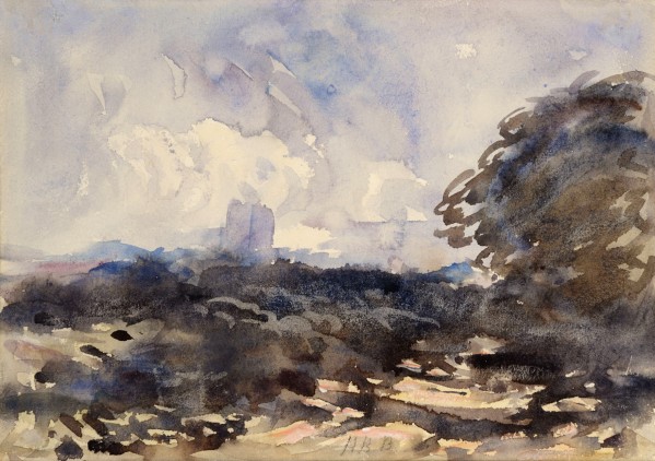 View of a landscape with castle in the back by Hercules Brabazon Brabazon